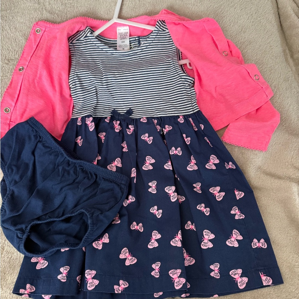 Striped Dress with Pink Cardigan and Bloomers